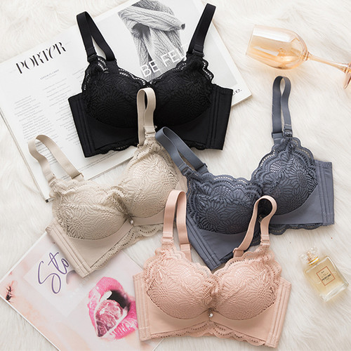 无钢圈性感蕾丝平胸内衣聚拢A杯