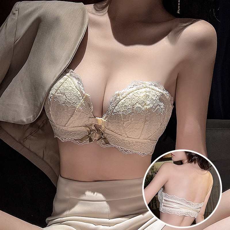 高档前扣内衣女小胸罩聚拢平胸专用显大无肩带防滑美背文胸套装厚