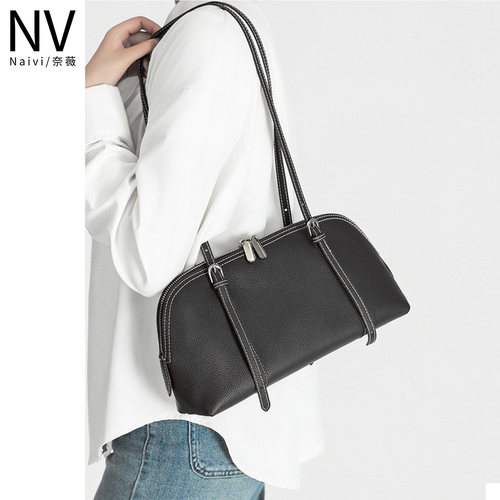 真皮保龄球包百搭复古通勤