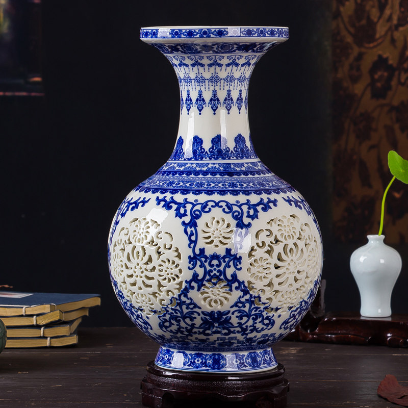 Jingdezhen Ceramic vase Blue and white hollow a living room Home Decor Modern classical Arts and Crafts Porcelainin the Home accessories , Decoration  category - from Buy2taobao.com to provide professional Taobao agent buy service