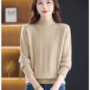 新年红色毛衣女半高领加厚麻花毛衣中老年妈妈装时尚洋气