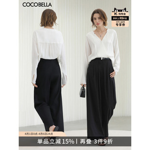 COCOBELLA静奢风简约气质黑色休闲裤 女通勤西裤 阔腿裤 PA3059 长裤
