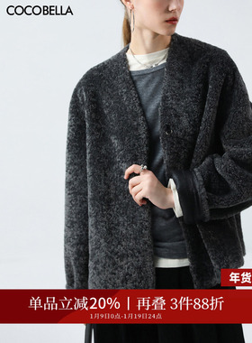 COCOBELLA仿拉贡皮毛一体夹克外套女短款环保皮草大衣FU7010