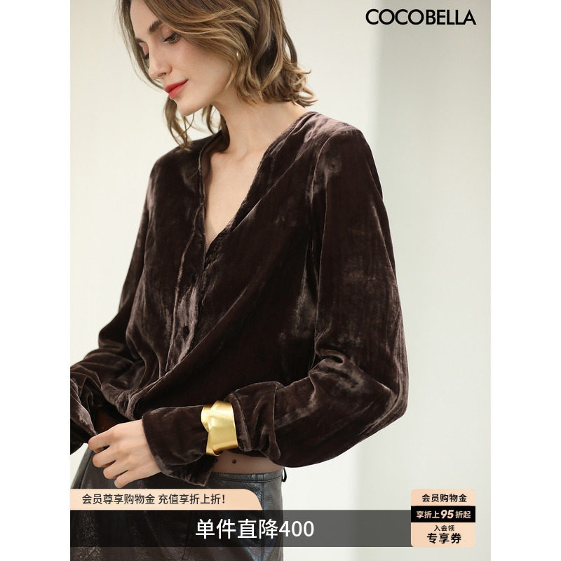 琥珀流光女人味丝绒衬衫图片