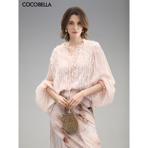 COCOBELLA木耳边绗缝压褶衬衫