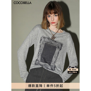 T恤女春花纱灰宽松舒适针织上衣TS44 印花长袖 预售COCOBELLA时尚