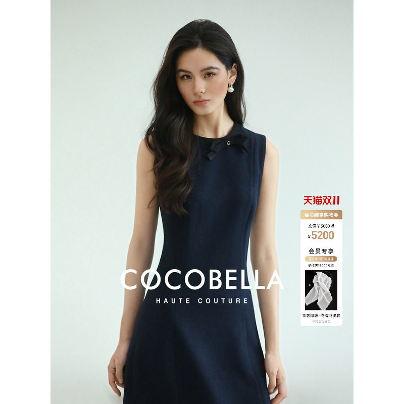COCOBELLA法式名媛 | 小香醋酸连衣裙女两用蝴蝶结礼服背心裙
