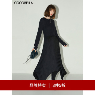 收腰连衣裙不规则长裙FR3067 COCOBELLA针织拼接长袖 3件5折