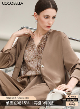 预售COCOBELLA重磅仿醋酸缎面通勤外套女松弛感立裁西装SC3016-5