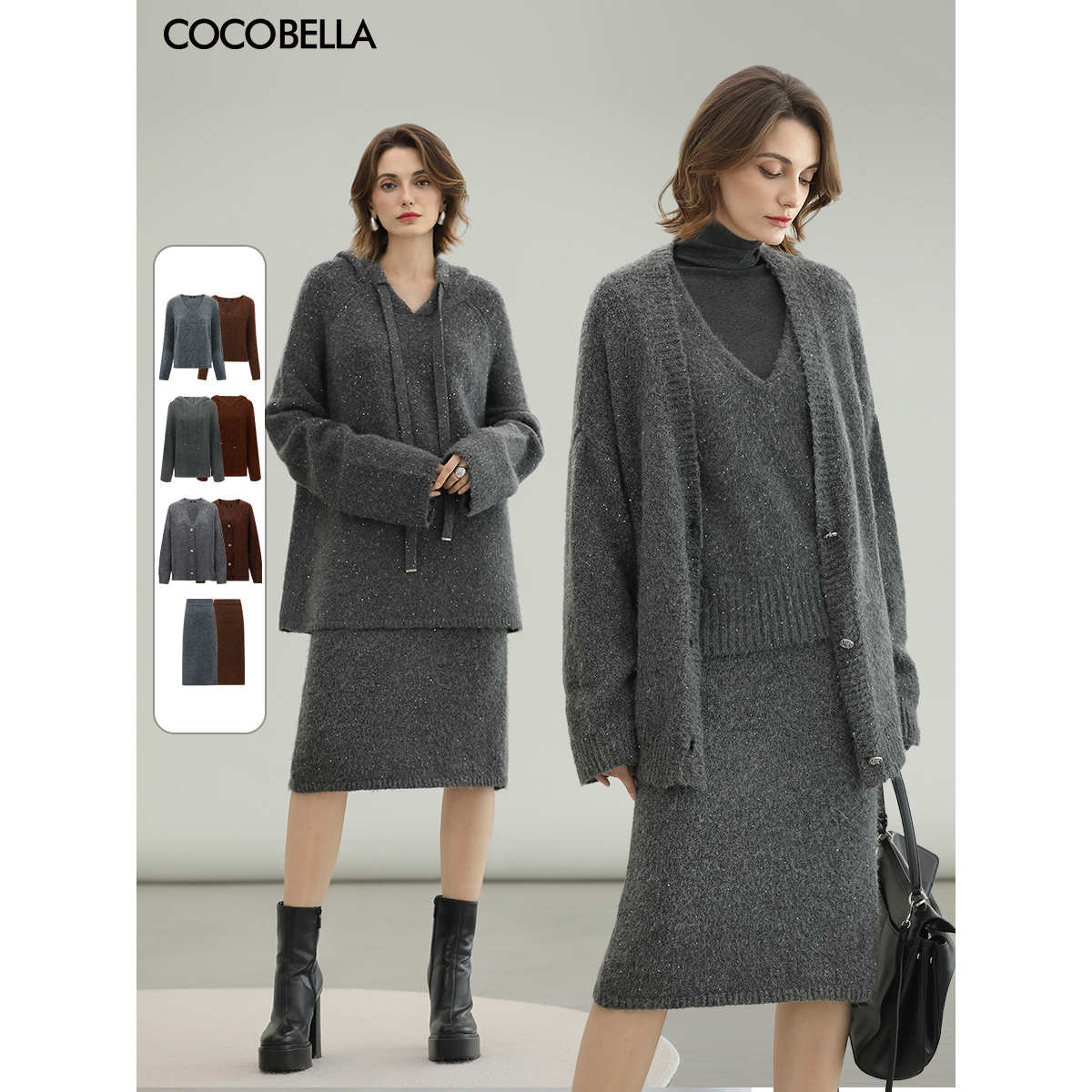 COCOBELLA细闪亮片加厚针织外套