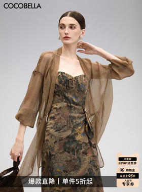 COCOBELLA[美拉德]抽褶不规则雪纺衫空调衫微透视褶皱开衫LC0001