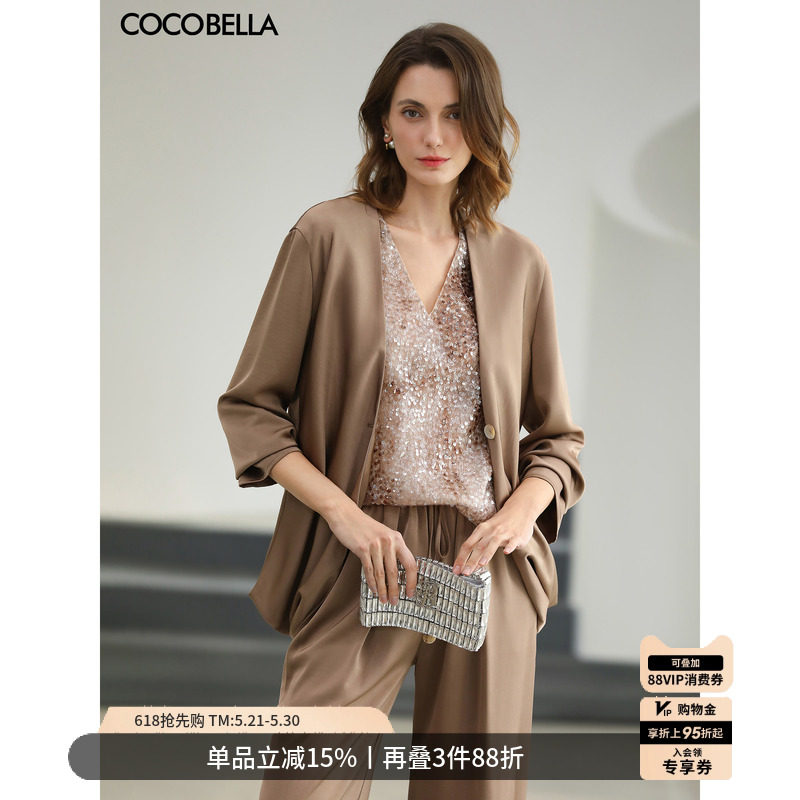 COCOBELLA仿醋酸缎面爽滑通勤外套女松弛感立裁西装SC3016