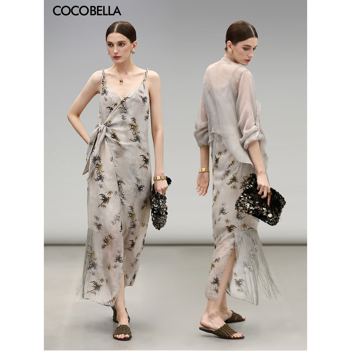 COCOBELLA国风印花绑带连衣裙