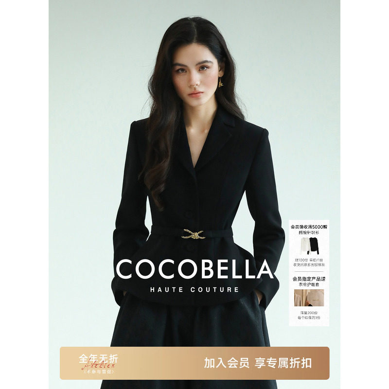 预售COCOBELLA【日本进口三醋酸】Bar Jacket黑色收腰西装短外套