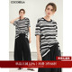 COCOBELLA设计感趣味分割黑白条纹短袖 T恤女夏圆领半袖 上衣TS3011