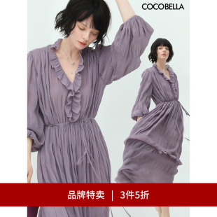 3件5折 COCOBELLA复古宫廷风压褶木耳边连衣裙气质茶歇裙FR570