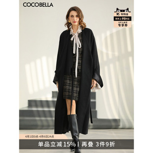 羊毛呢子大衣女气质通勤毛呢外套WL3228 COCOBELLA黑色假两件长款