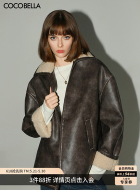 COCOBELLA[miu系穿搭]手工擦色PU环保皮衣女冬保暖棉服外套PU3007