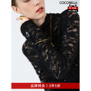 女半高领打底衫 3件5折 COCOBELLA精致提花亮片蕾丝衫 LC7027