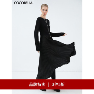COCOBELLA针织拼接连衣裙女不规则大摆小黑裙FR3067 3件5折