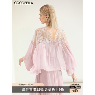 COCOBELLA女人味蕾丝雪纺开衫女夏遮阳飘逸粉色上衣KC0003-3