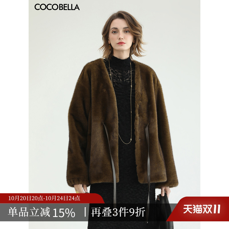COCOBELLAPU腰带环保皮草外套