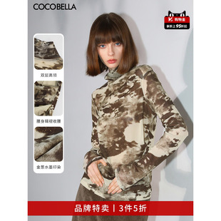 COCOBELLA印花金葱网纱上衣长袖 T恤高领打底衫 TS3020 3件5折