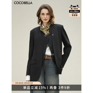 COCOBELLA高智感假两件黑色西装 气质外套SI3223 女OL通勤26春新款