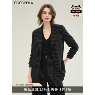 女春气质通勤职业外套西服SI35 COCOBELLA黑白条纹高智感正肩西装
