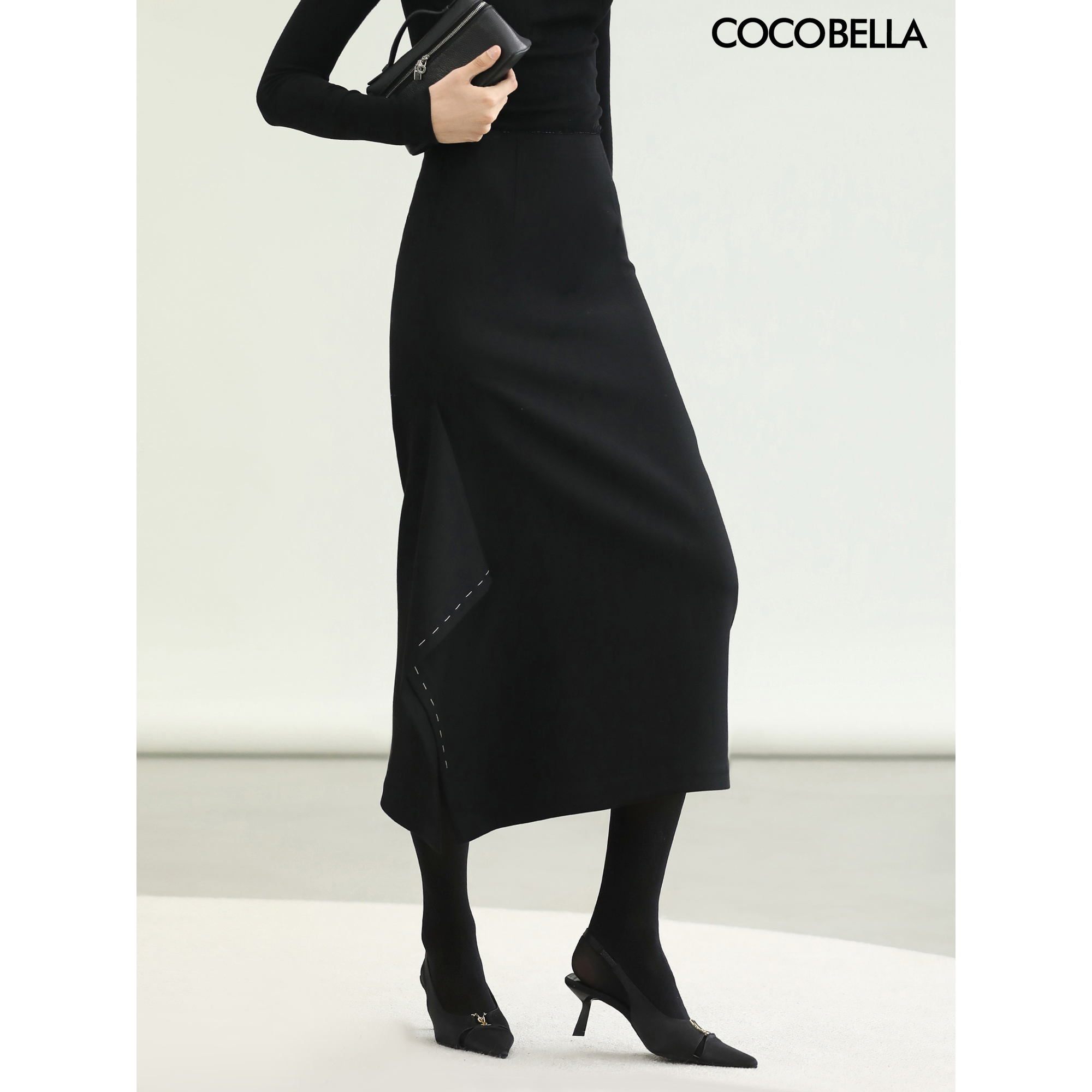 COCOBELLA手工贡针毛边半身裙