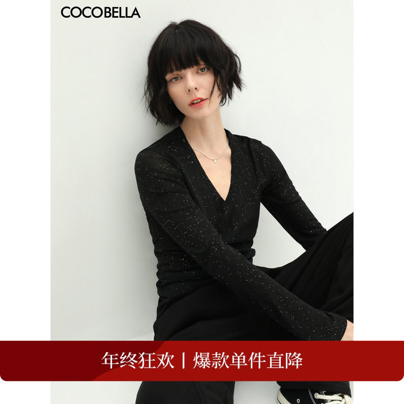 COCOBELLA前后两穿满天星亮片针织衫V领打底衫女长袖T恤TS642-2,女装/女士精品,毛针织衫,淘宝优惠券,粉丝福利购,淘宝优惠卷