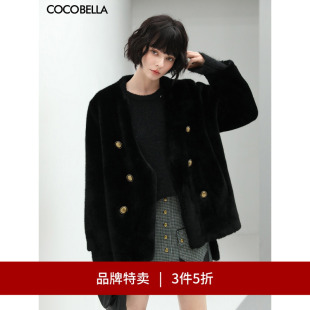COCOBELLA环保皮草外套女气质无领双排扣短大衣WL56 3件5折