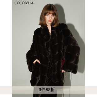 COCOBELLA高奢仿紫貂横排工艺环保皮草外套加厚保暖大衣FU3001