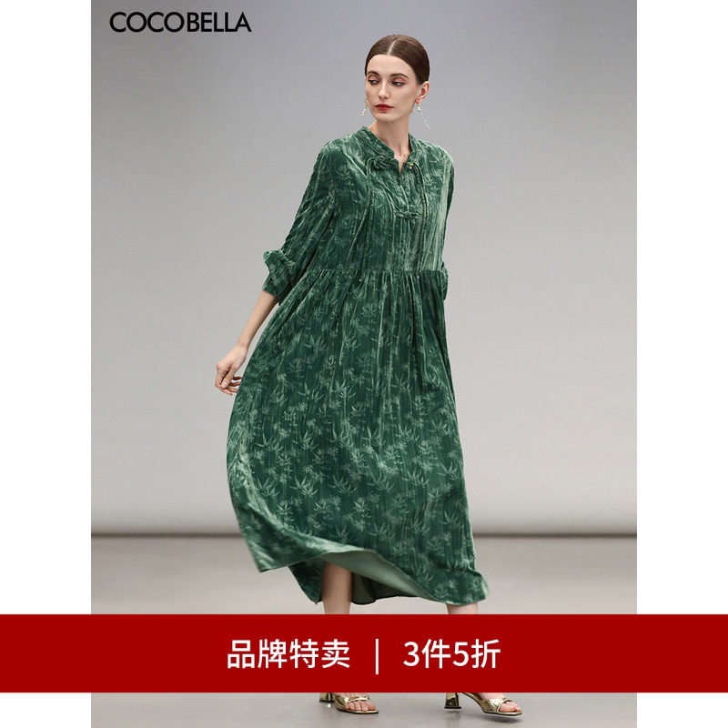 【3件5折】COCOBELLA新中式长袖丝绒连衣裙国风盘扣衬衫裙FR0002,女装/女士精品,连衣裙,淘宝优惠券,粉丝福利购,淘宝优惠卷