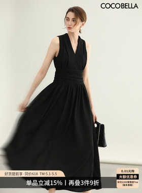 COCOBELLA赫本风法式女人味收腰连衣裙夏仿棉麻大摆长裙FR0076-2