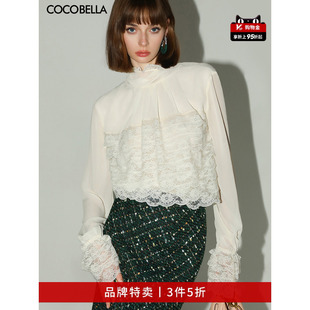 COCOBELLA优雅多层蕾丝打底衫 女赫本风雪纺衬衫 LC7028 3件5折