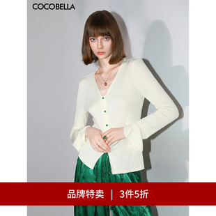 3件5折 开衫 COCOBELLA新中式 国风黑色长袖 MZ0012B 玉石扣针织衫