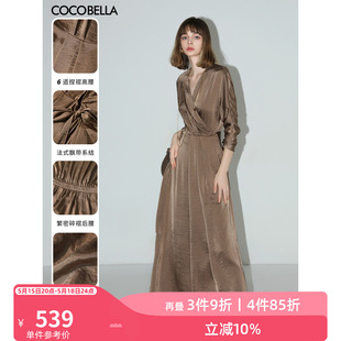 丝光缎面连衣裙女气质优雅法式 COCOBELLA围裹式 茶歇裙FR3010