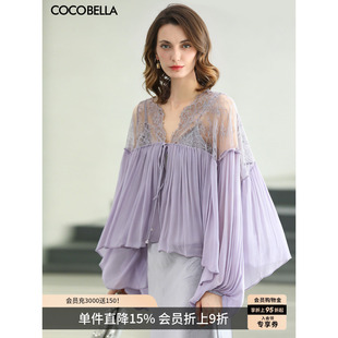 COCOBELLA女人味蕾丝拼接雪纺开衫女26夏飘逸衬衫上衣KC0003