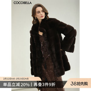 COCOBELLA高奢仿紫貂横排工艺环保皮草外套冬保暖毛绒大衣FU3001