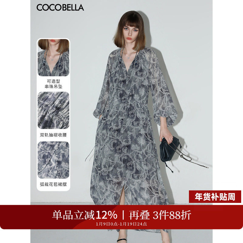 COCOBELLA佩斯利印花雪纺连衣裙女度假风轻盈飘逸大摆长裙FR0041,女装/女士精品,连衣裙,淘宝优惠券,粉丝福利购,淘宝优惠卷
