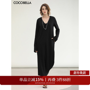 COCOBELLA纸片人不对称裙摆连衣裙雅赛尔混纺垂坠长裙FR3241