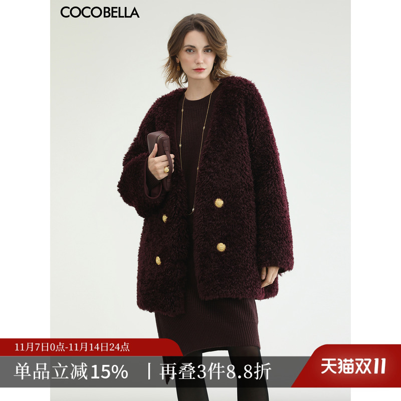 复古风绛紫环保皮草外套