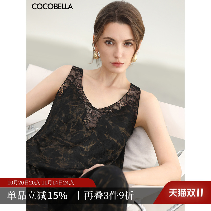COCOBELLA黑金刺绣蕾丝吊带背心