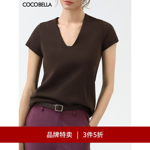 T恤纯色气质上衣TS7010 COCOBELLA静奢风简约V领短袖 3件5折