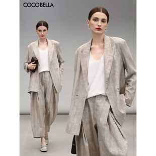 外套 SI3039 西裤 衬衫 背心裙 COCOBELLA高智感通勤条纹亚麻西装