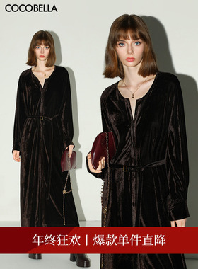 COCOBELLA静奢风内搭保暖长袖连衣裙衬衫裙丝绒礼服裙FR7088