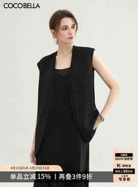 COCOBELLA静奢假两件黑色西装风马甲通勤休闲仿醋酸上衣WS7005-4