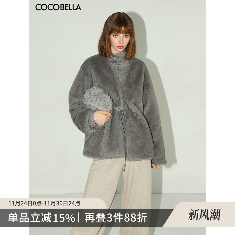 COCOBELLAPU腰带环保皮草外套