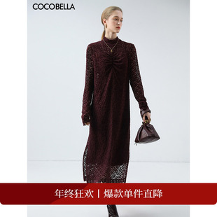 COCOBELLA优雅植绒蕾丝连衣裙女人味荷叶边下摆两件套FR7082